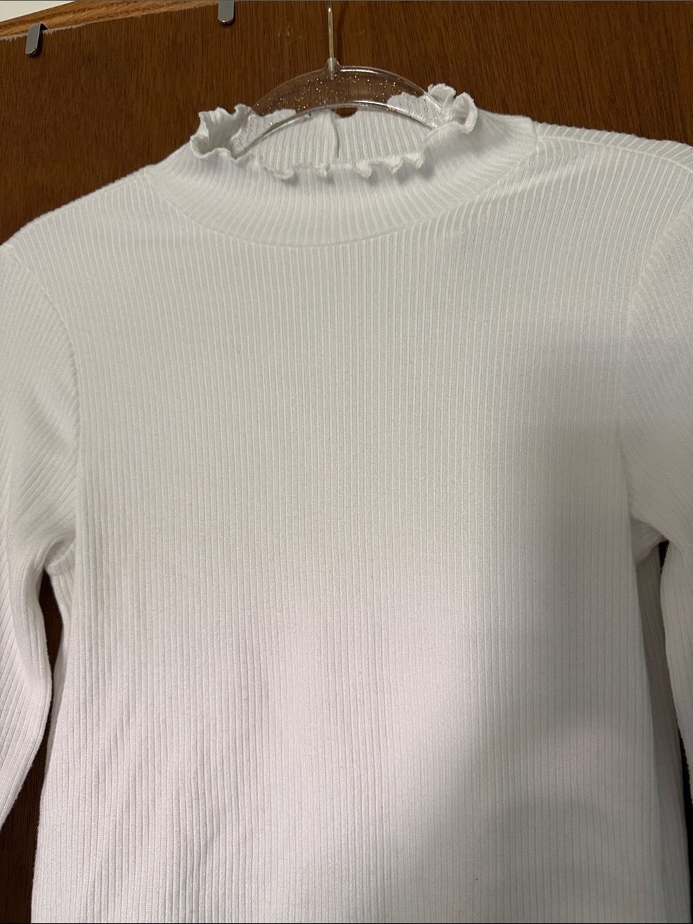 American Eagle Outfitters White Ribbed Long-Sleeve Mock Neck Top - Picture 3 of 5
